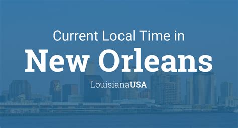 Current time in new orleans usa - Time zone difference or offset between the local current time in USA – Louisiana – New Orleans and USA – Colorado – Colorado Springs. The numbers of hours difference between the time zones. Sign in. News. News Home; Astronomy News; Time Zone News; Calendar & Holiday News; Newsletter; Live events. ... New Orleans (USA – Louisiana) …